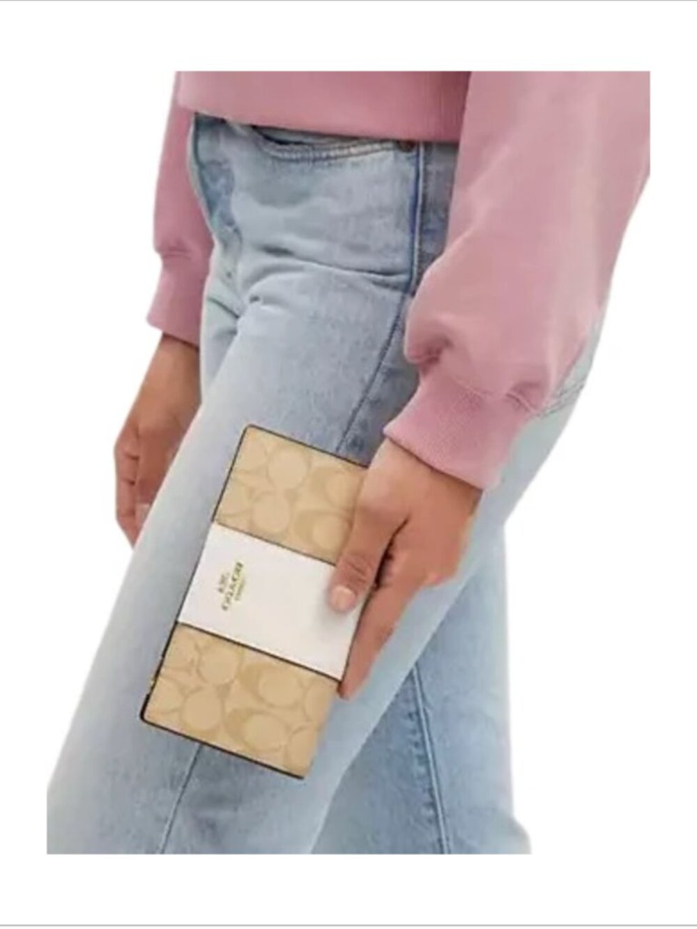 Coach Slim Zip Wallet in Signature Canvas with Stripe Long Neutral Elegant NWT